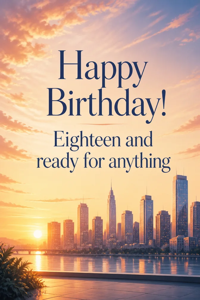 AI 18th birthday cards example: Happy Birthday! Eighteen and ready for anything