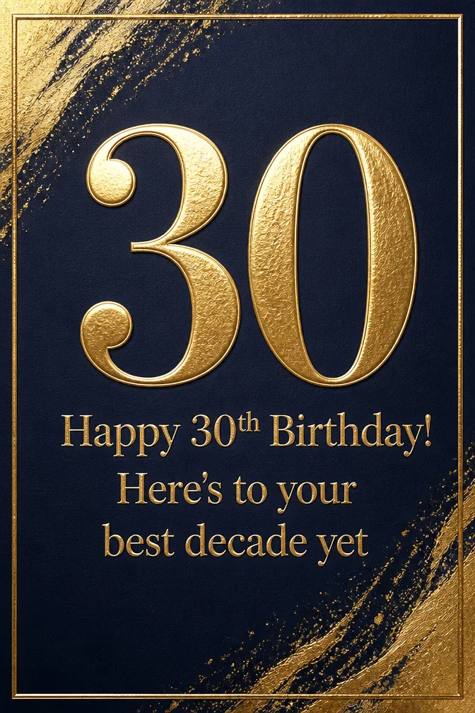 AI 30th birthday cards example: Happy 30th Birthday! Here's to your best decade yet
