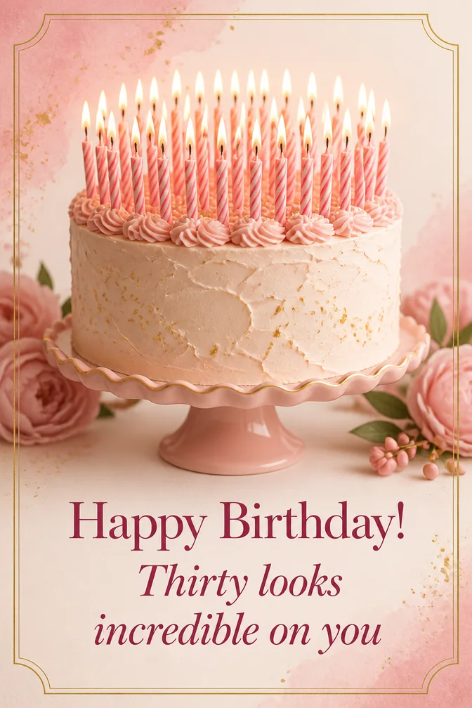 AI 30th birthday cards example: Happy Birthday! Thirty looks incredible on you