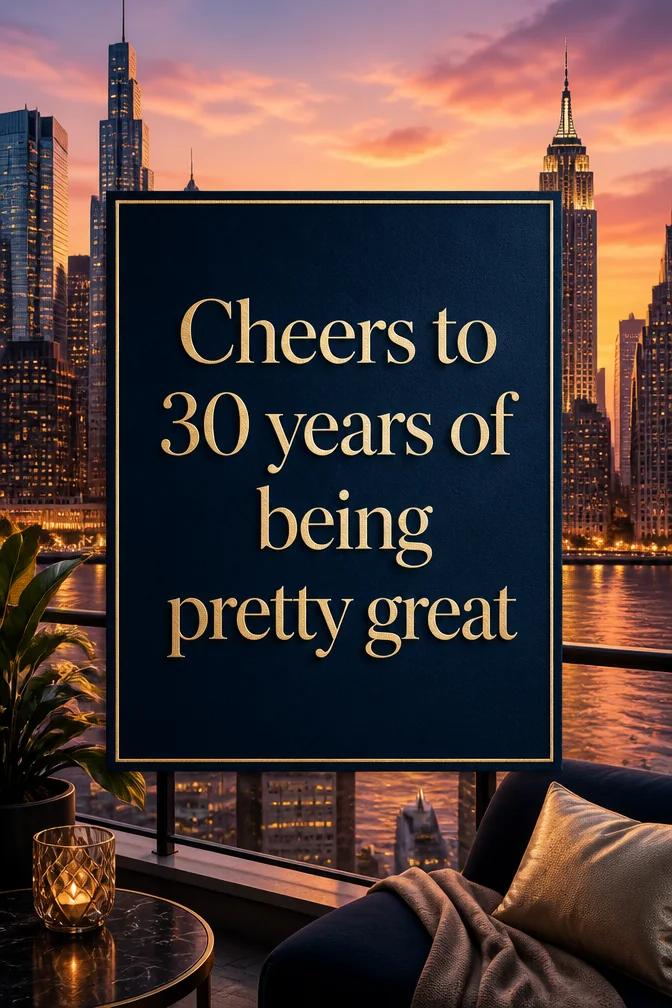 AI 30th birthday cards example: Cheers to 30 years of being pretty great