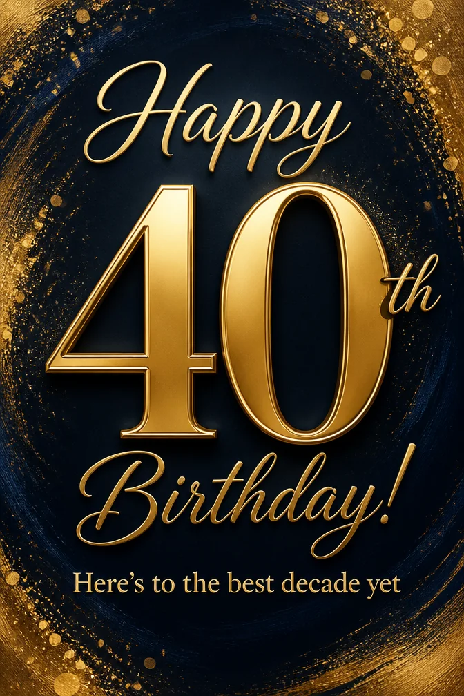 AI 40th birthday cards example: Happy 40th Birthday! Here's to the best decade yet