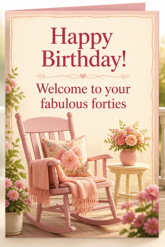AI 40th birthday cards example: Happy Birthday! Welcome to your fabulous forties