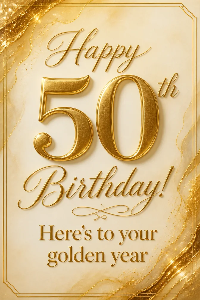 AI 50th birthday cards example: Happy 50th Birthday! Here's to your golden year