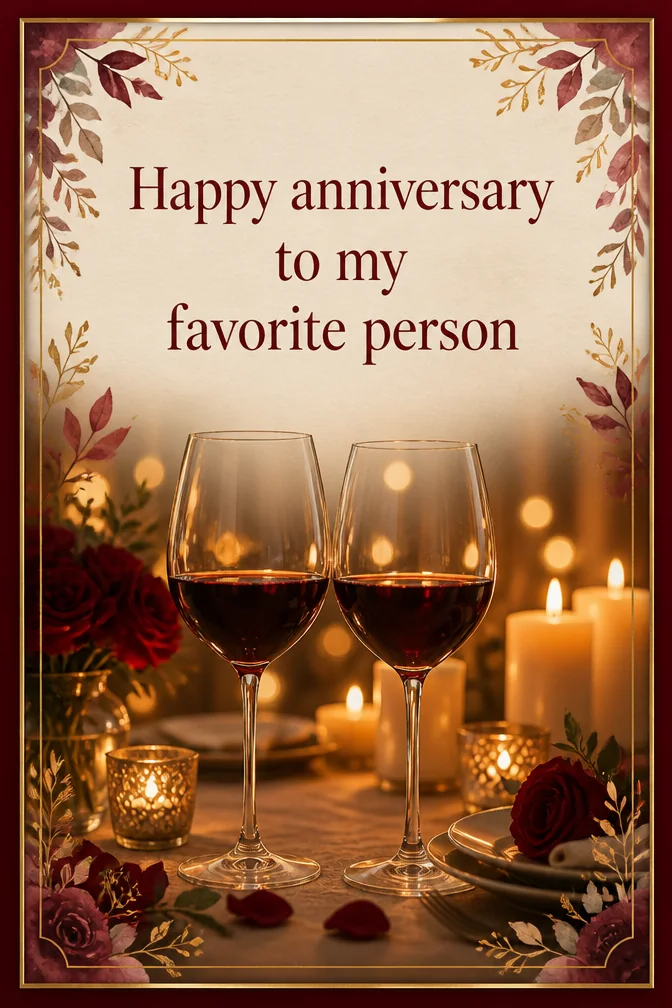 AI anniversary cards example: Happy anniversary to my favorite person