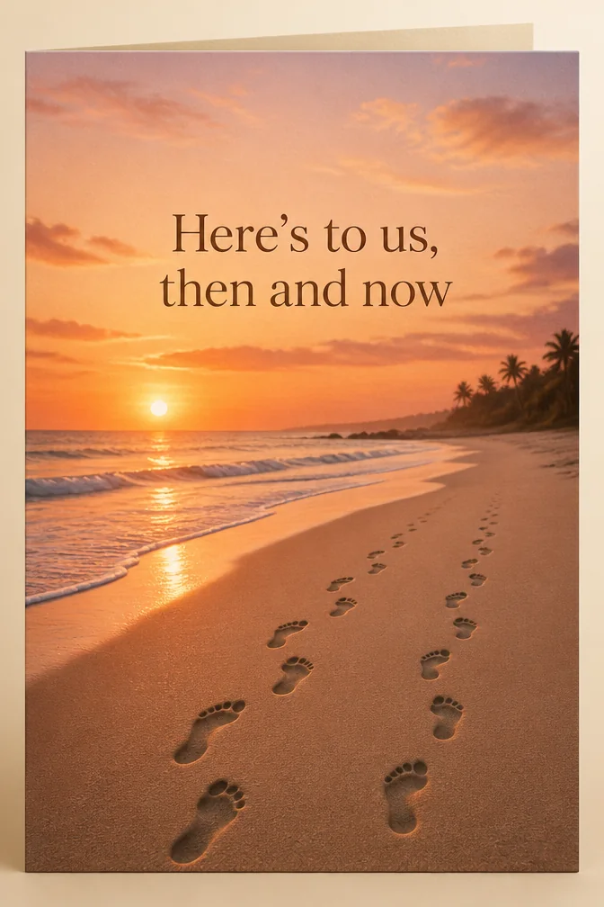 AI anniversary cards example: Here's to us, then and now