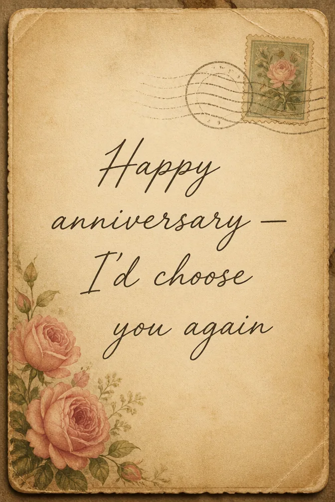 AI anniversary cards example: Happy anniversary — I'd choose you again