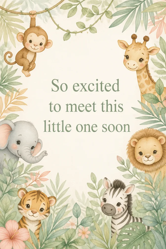AI baby shower cards example: So excited to meet this little one soon