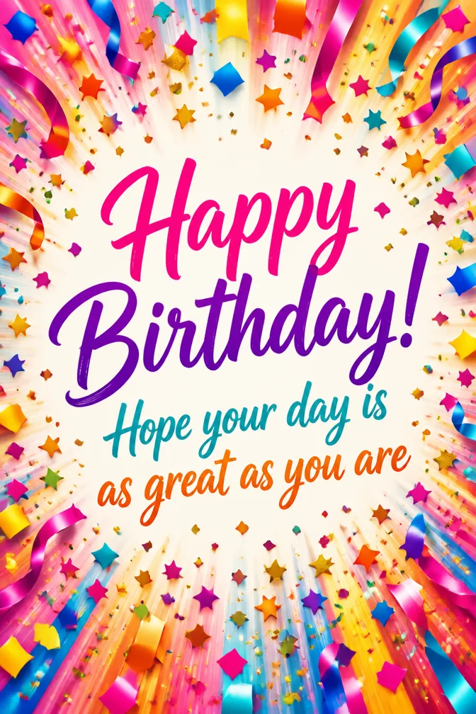 AI birthday cards example: Happy Birthday! Hope your day is as great as you are
