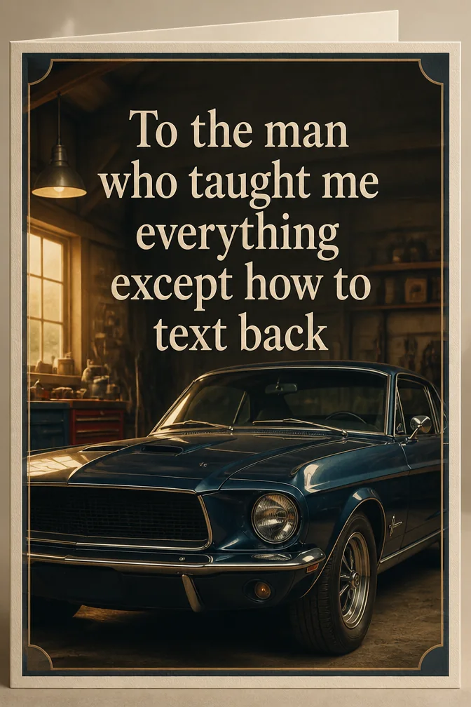 AI birthday cards for dad example: To the man who taught me everything except how to text back