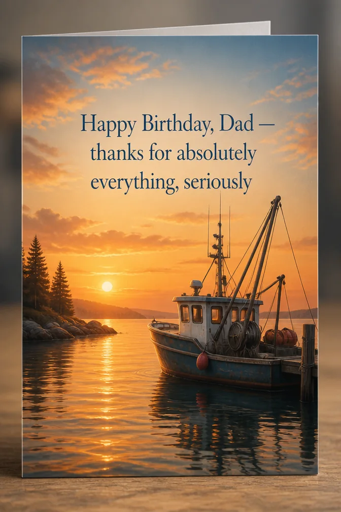 AI birthday cards for dad example: Happy Birthday, Dad — thanks for absolutely everything, seriously