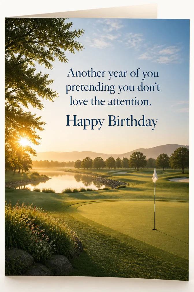 AI birthday cards for dad example: Another year of you pretending you don't love the attention. Happy Birthday