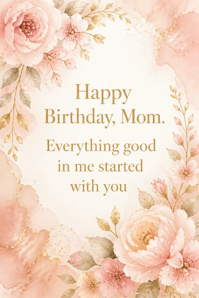 AI birthday cards for mom example: Happy Birthday, Mom. Everything good in me started with you