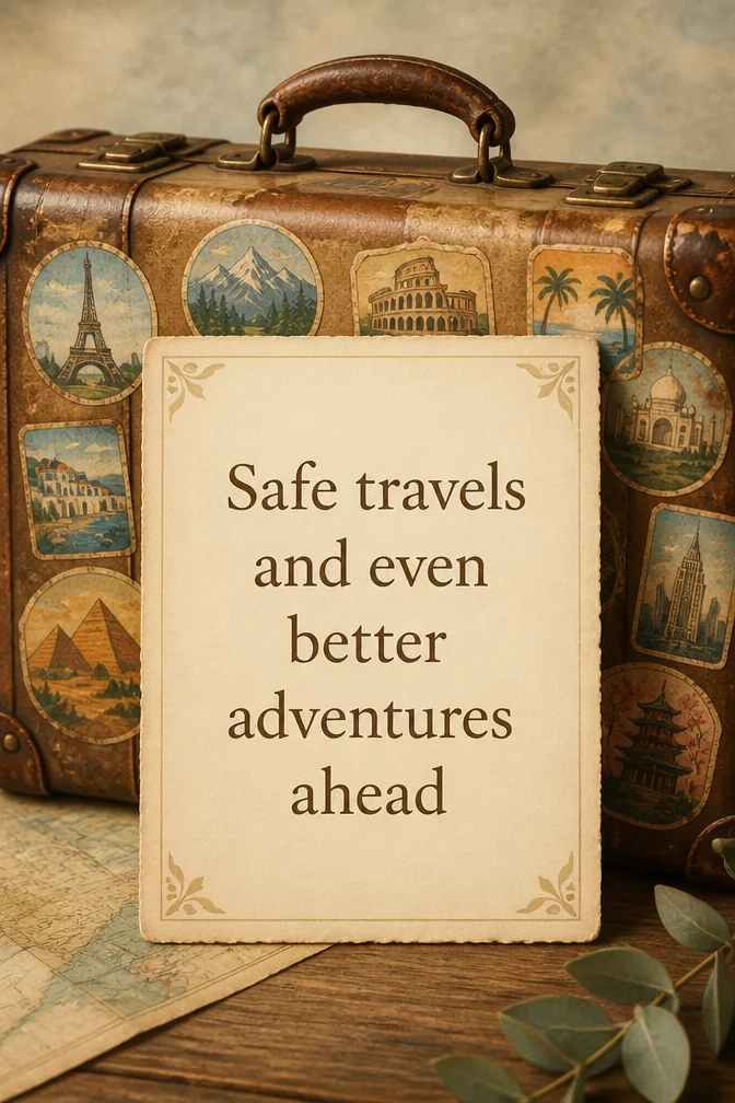 AI bon voyage cards example: Safe travels and even better adventures ahead