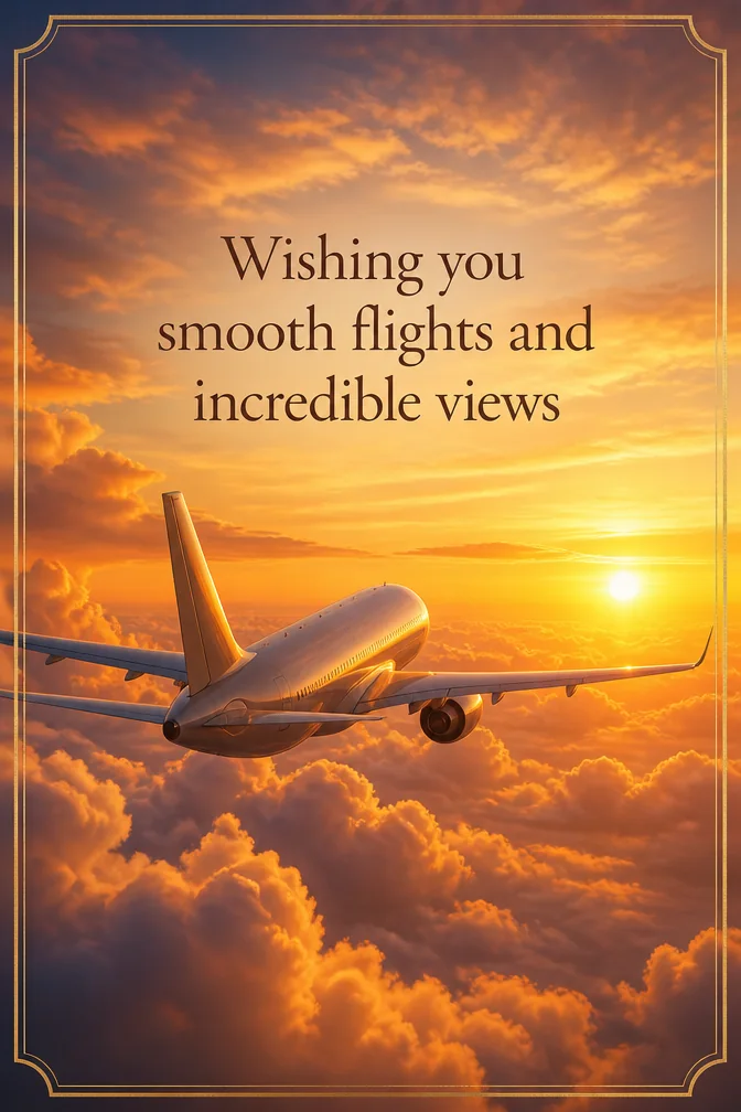 AI bon voyage cards example: Wishing you smooth flights and incredible views
