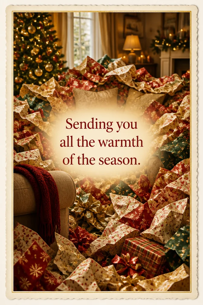 AI christmas cards example: Sending you all the warmth of the season.