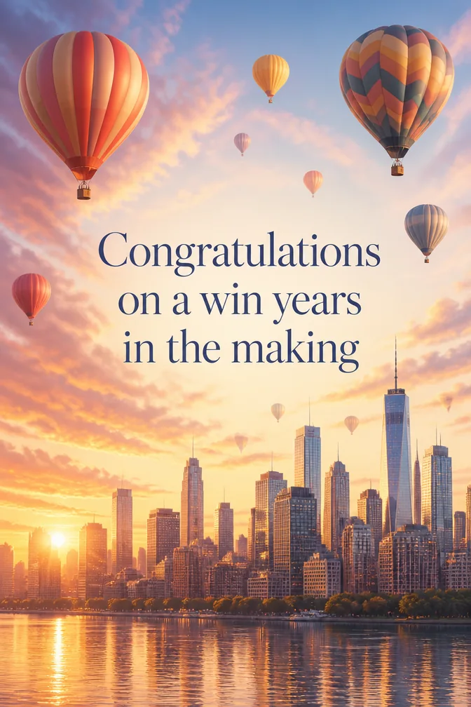 AI congratulations cards example: Congratulations on a win years in the making