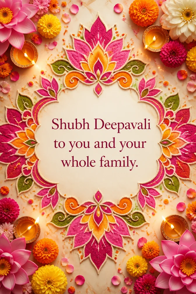 AI diwali cards example: Shubh Deepavali to you and your whole family.