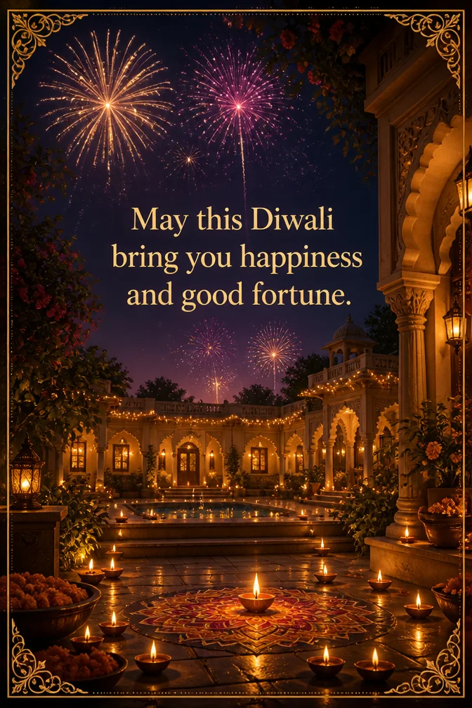 AI diwali cards example: May this Diwali bring you happiness and good fortune.