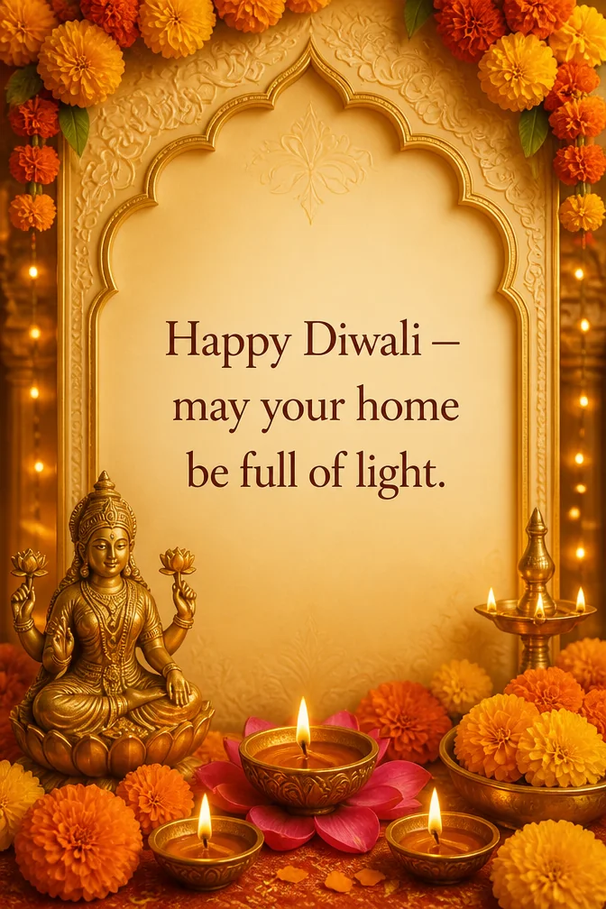 AI diwali cards example: Happy Diwali — may your home be full of light.