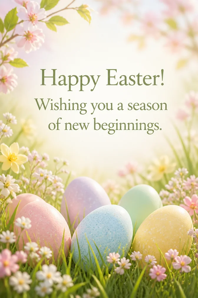 AI easter cards example: Happy Easter! Wishing you a season of new beginnings.