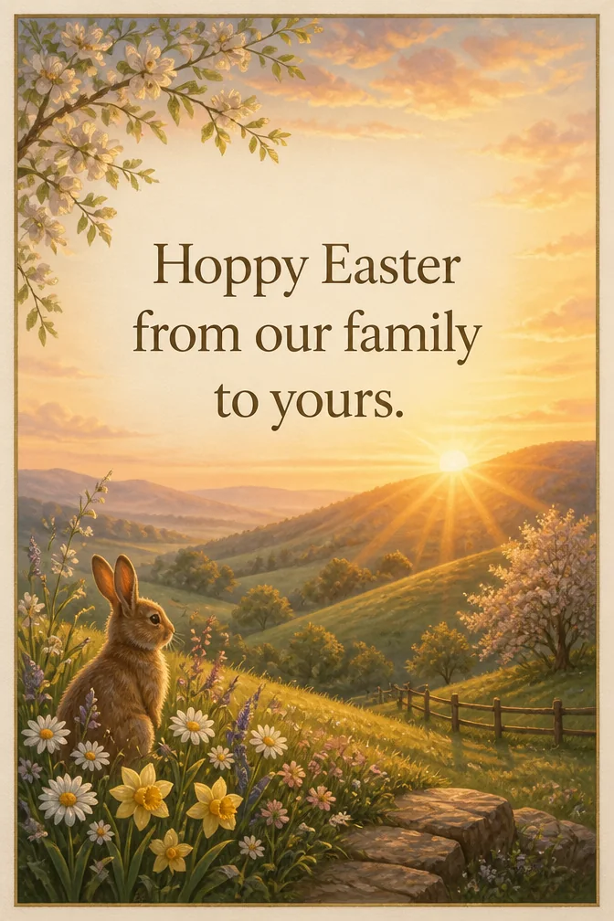 AI easter cards example: Hoppy Easter from our family to yours.
