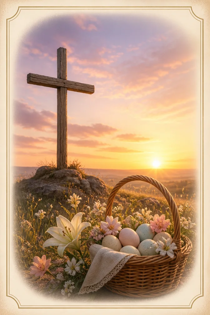 AI easter cards example: Wishing you a basket full of good things this Easter.