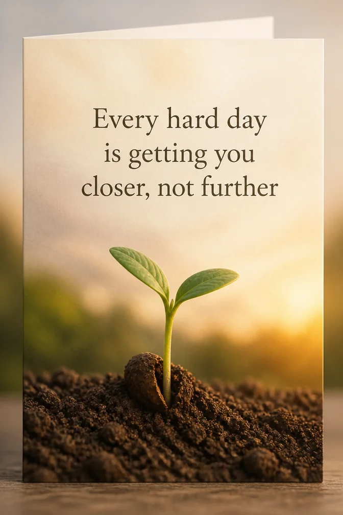 AI encouragement cards example: Every hard day is getting you closer, not further