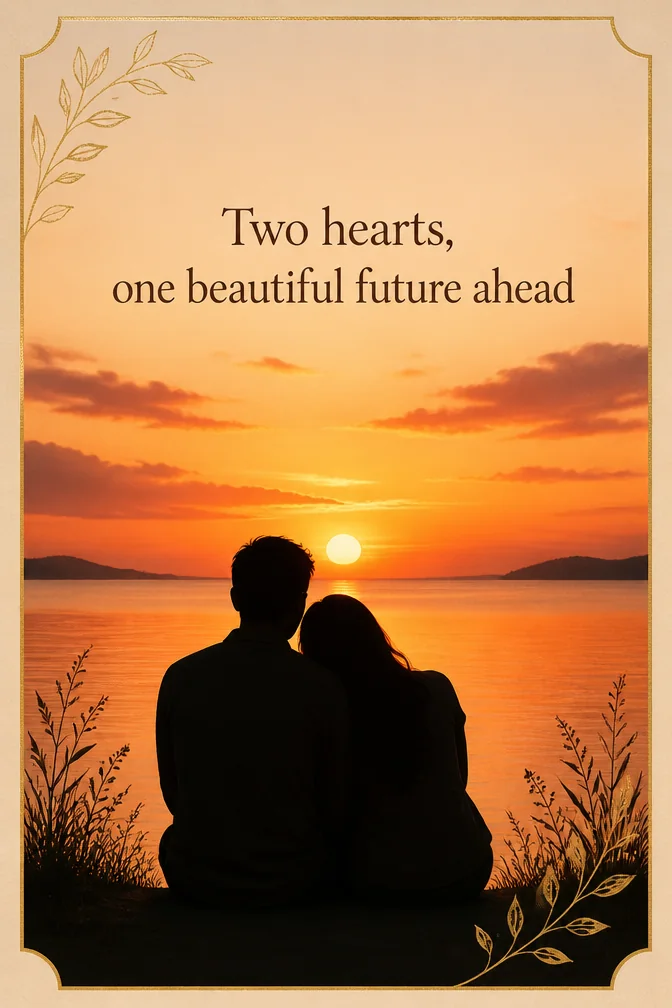 AI engagement cards example: Two hearts, one beautiful future ahead