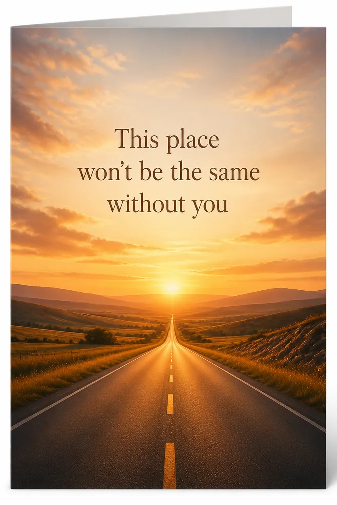 AI farewell cards example: This place won't be the same without you