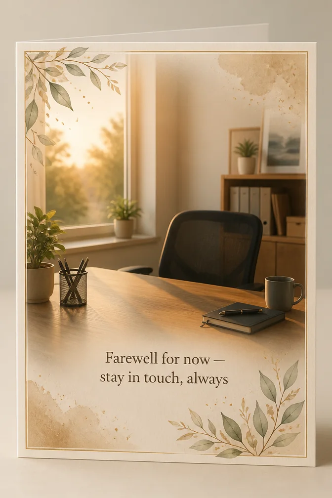 AI farewell cards example: Farewell for now — stay in touch, always