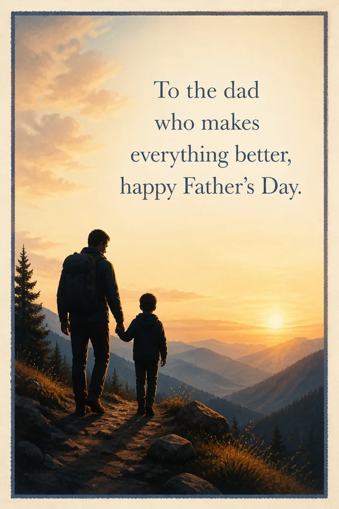 AI father's day cards example: To the dad who makes everything better, happy Father's Day.