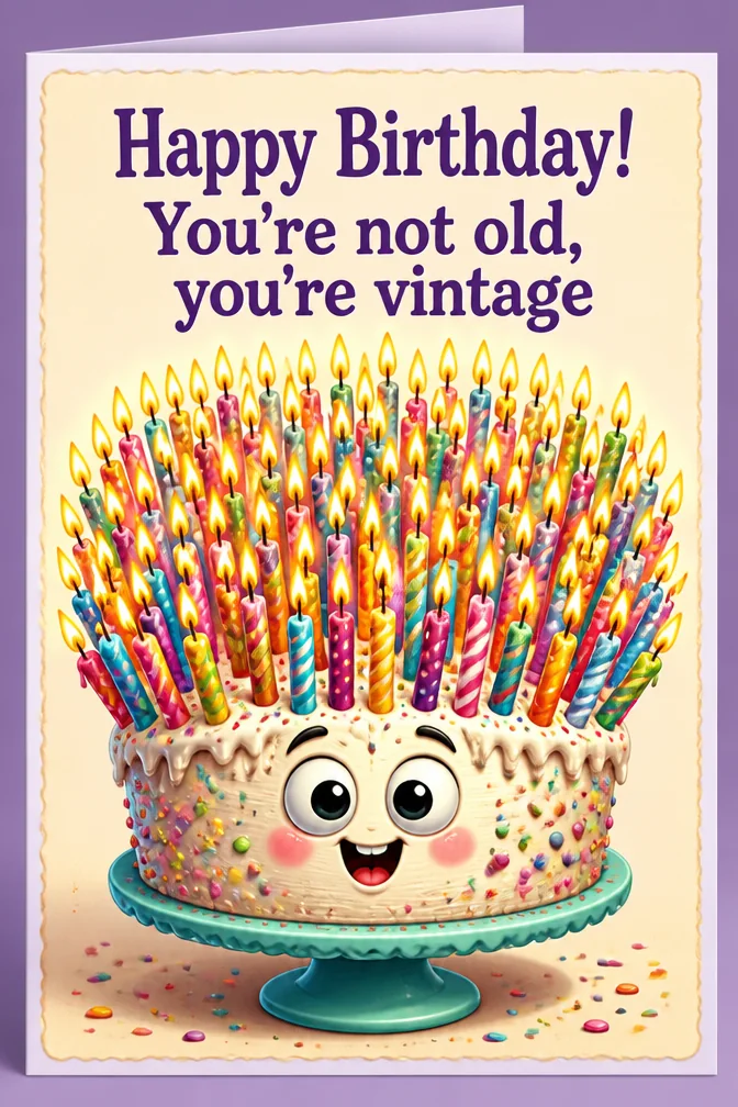 AI funny birthday cards example: Happy Birthday! You're not old, you're vintage