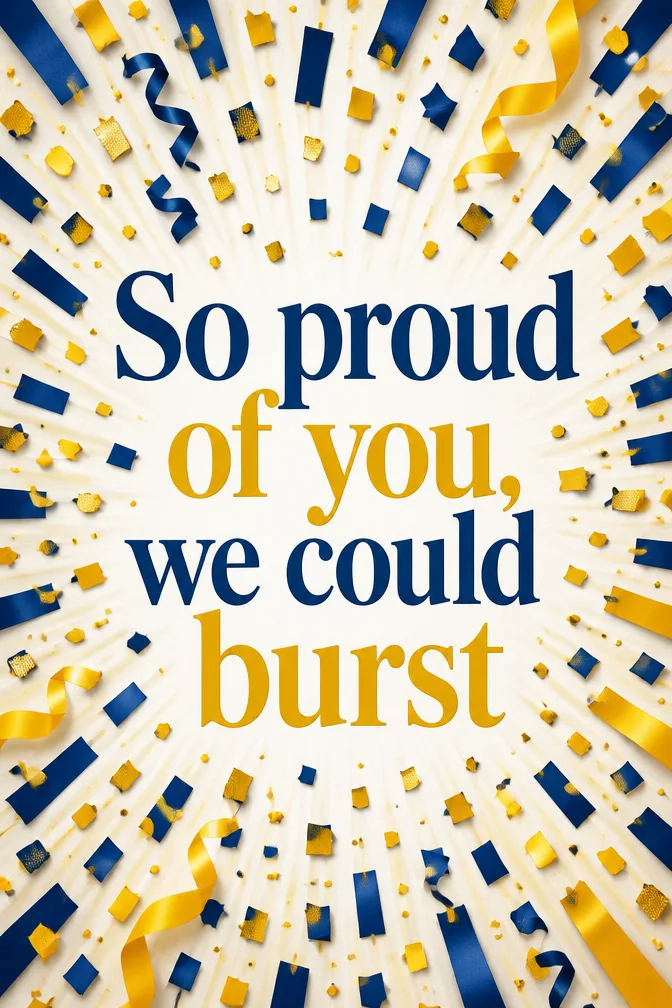 AI graduation cards example: So proud of you, we could burst