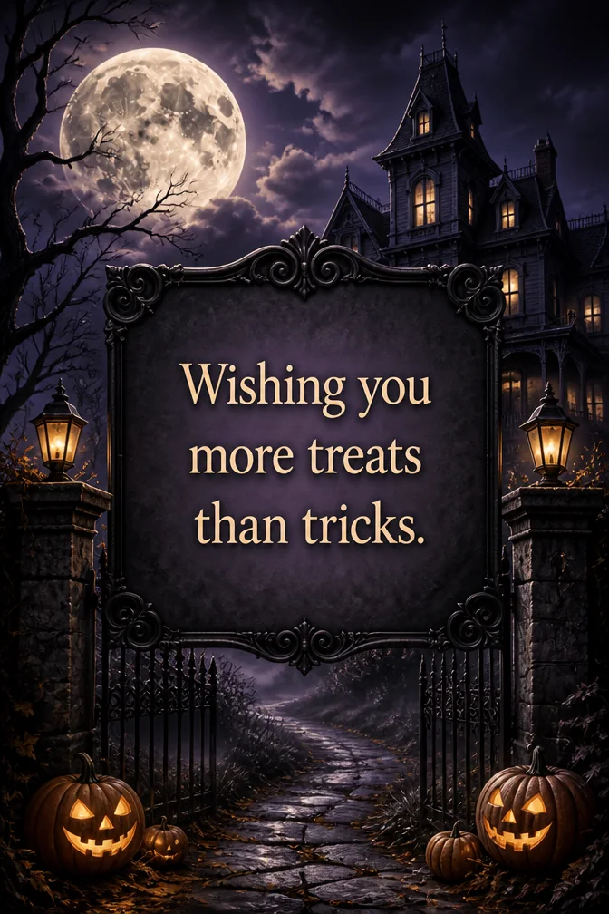 AI halloween cards example: Wishing you more treats than tricks.