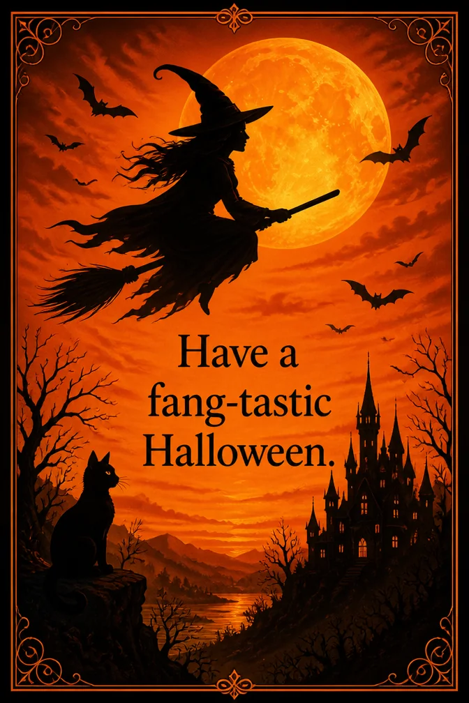 AI halloween cards example: Have a fang-tastic Halloween.