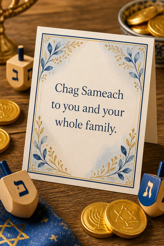 AI hanukkah cards example: Chag Sameach to you and your whole family.