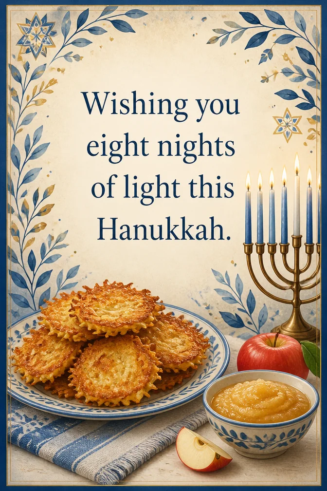 AI hanukkah cards example: Wishing you eight nights of light this Hanukkah.