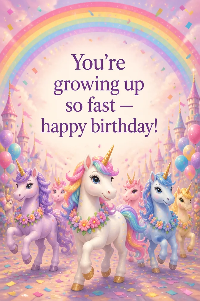 AI kids' birthday cards example: You're growing up so fast — happy birthday!