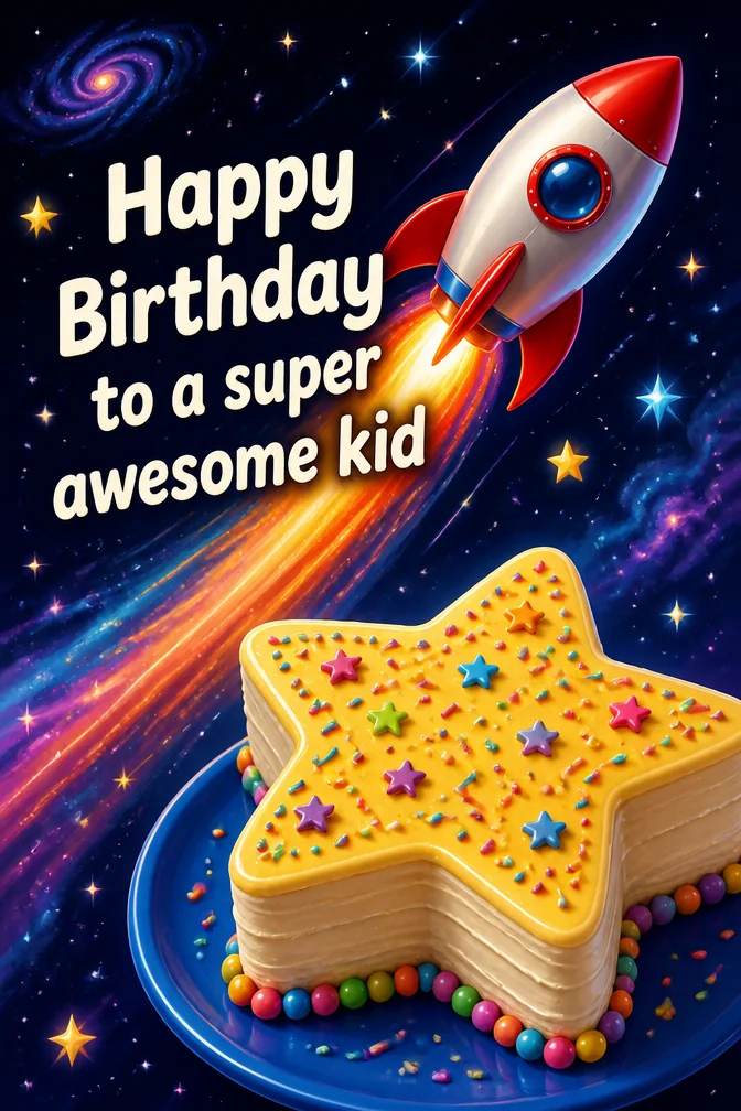 AI kids' birthday cards example: Happy Birthday to a super awesome kid