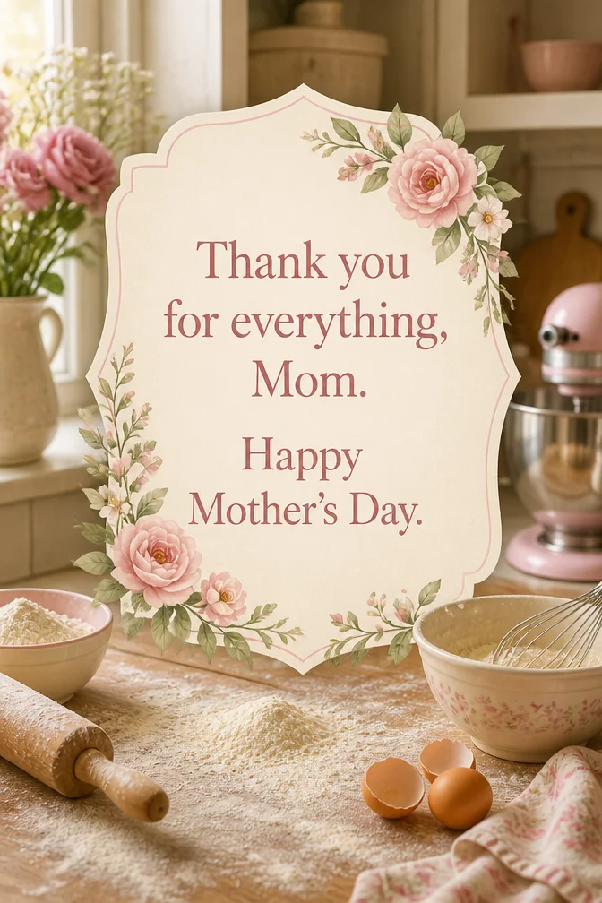 AI mother's day cards example: Thank you for everything, Mom. Happy Mother's Day.
