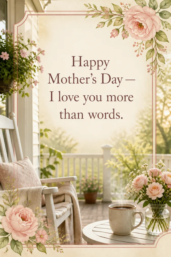 AI mother's day cards example: Happy Mother's Day — I love you more than words.