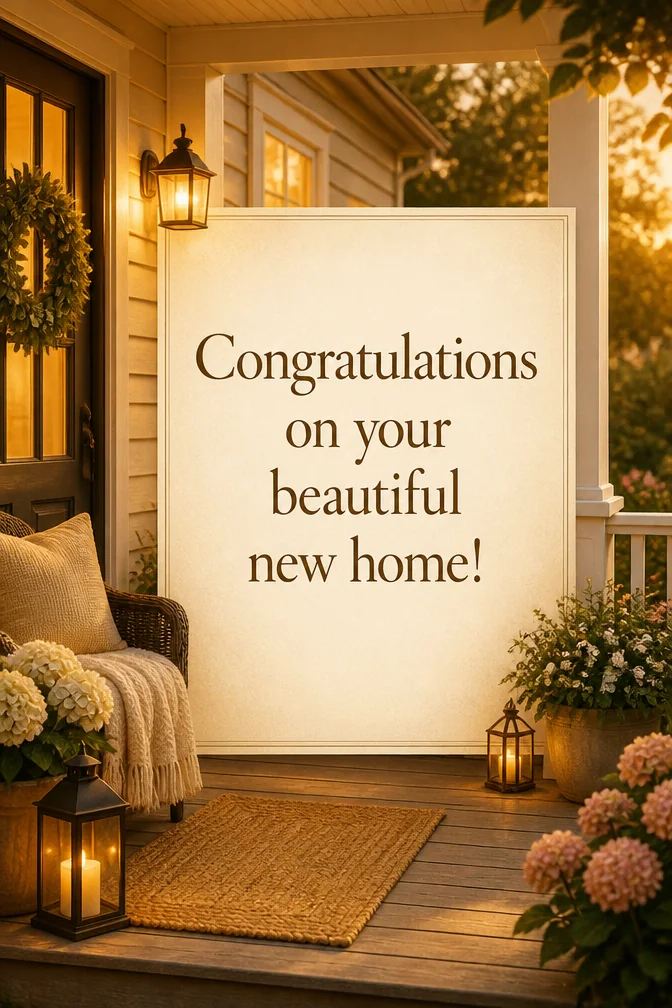 AI new home cards example: Congratulations on your beautiful new home!