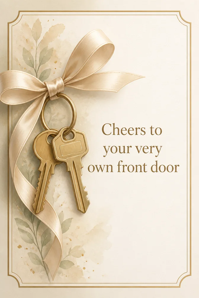 AI new home cards example: Cheers to your very own front door