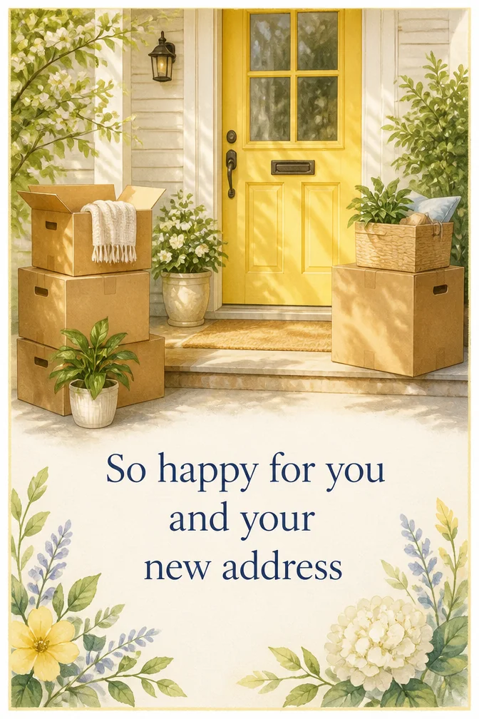 AI new home cards example: So happy for you and your new address