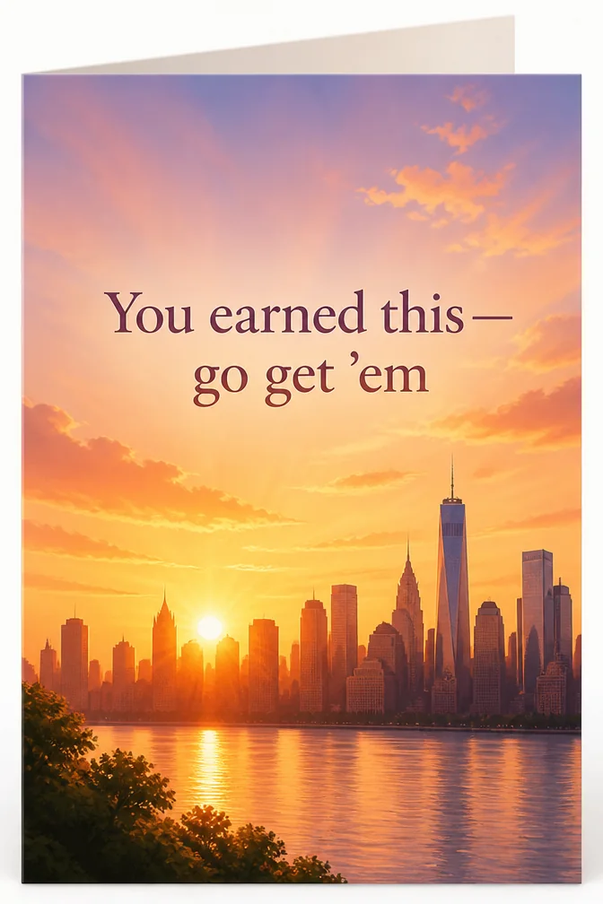 AI new job cards example: You earned this — go get 'em