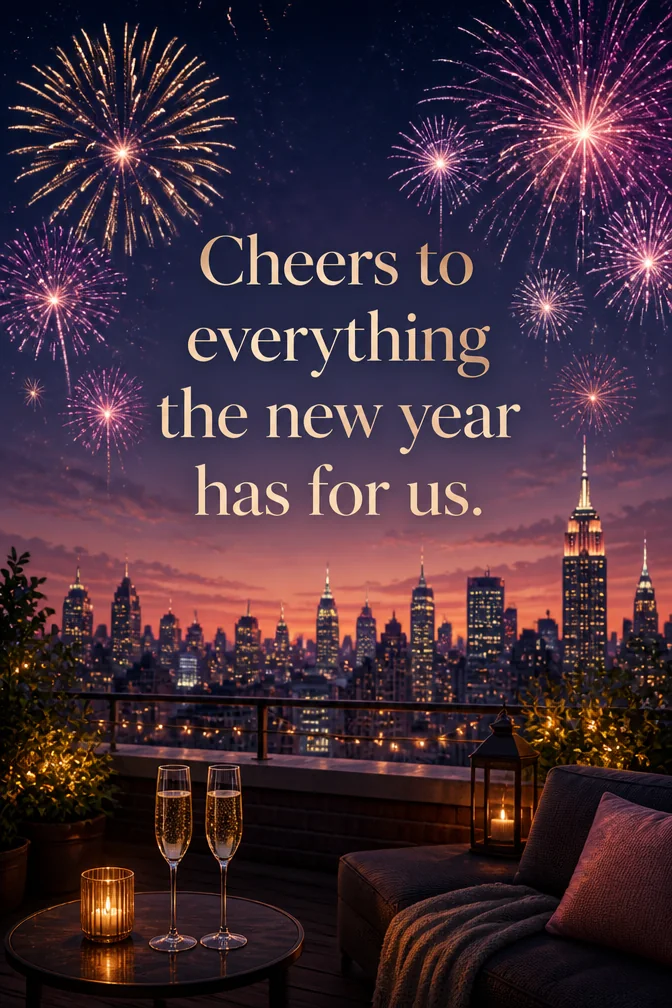 AI new year cards example: Cheers to everything the new year has for us.
