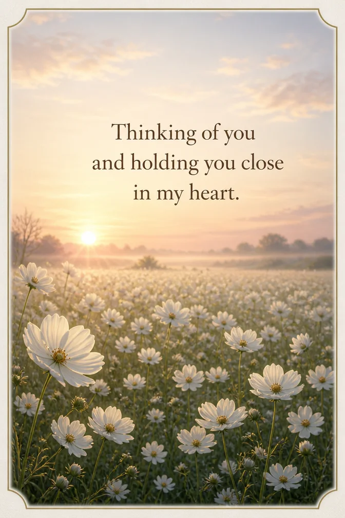 AI sympathy cards example: Thinking of you and holding you close in my heart.