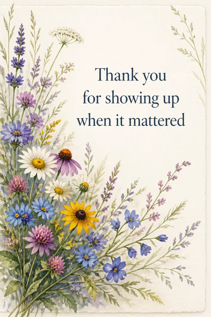 AI thank you cards example: Thank you for showing up when it mattered