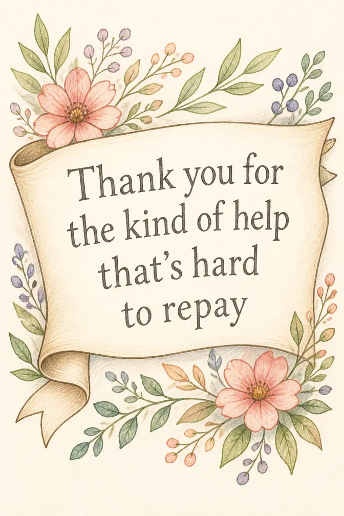 AI thank you cards example: Thank you for the kind of help that's hard to repay