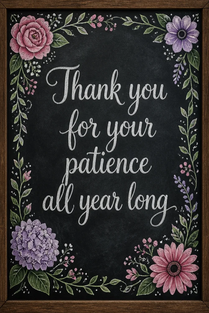 AI thank you cards for teachers example: Thank you for your patience all year long